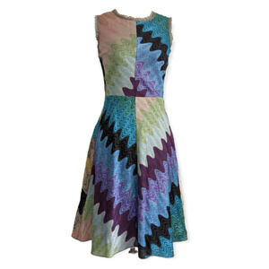 MISSONI Corset Back Metallic Swirl Stripe A-Line Sleeveless Dress NEW SZ 40